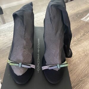 MARCO de VINCENZO Sheer Mesh Swarovski Crystal Stocking Boot Size 39
